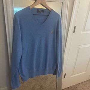 Polo Ralph Lauren Men's Blue V Neck Long Sleeve Pima Cotton Pullover Sweater XL